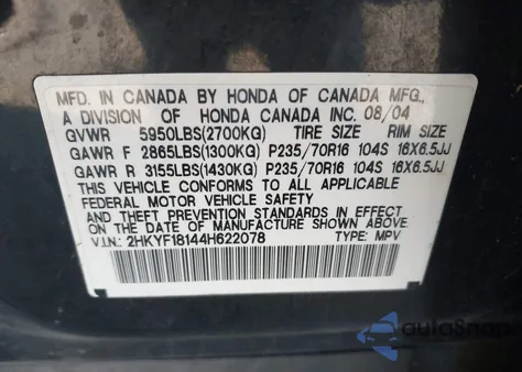 2004 Honda Pilot Lx z USA, uszkodzony, nr VIN 2HKYF18144H622078